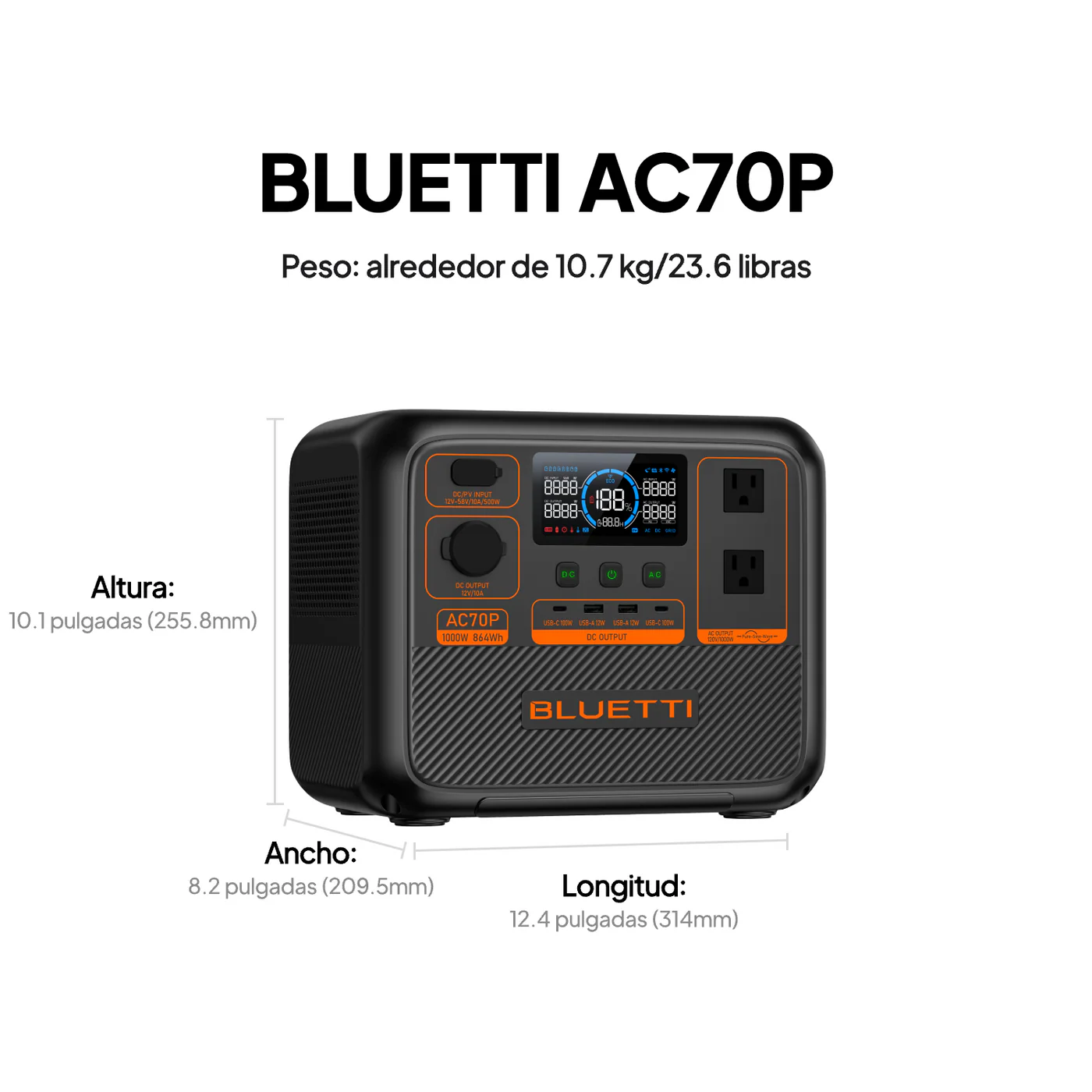 BLUETTI AC70P Estación de energía portátil | 1,000 W 864 Wh