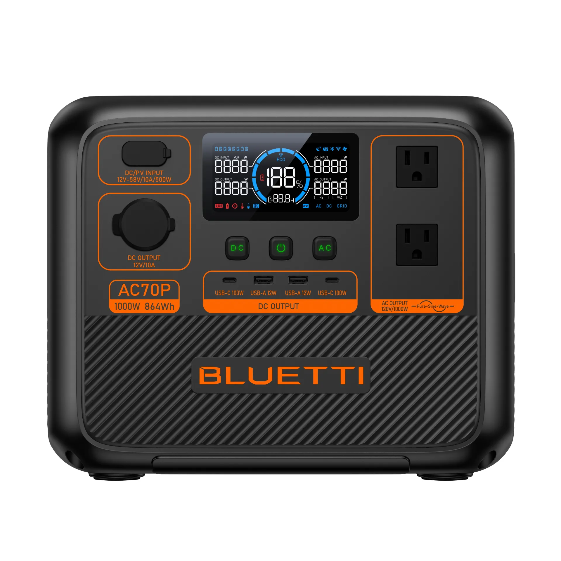 [P-AC70P-US-GY-BL-010] BLUETTI AC70P Estación de energía portátil | 1,000 W 864 Wh